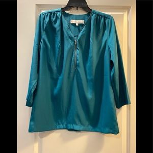 G by Giuliana Teal Blue Zipper Blouse Top